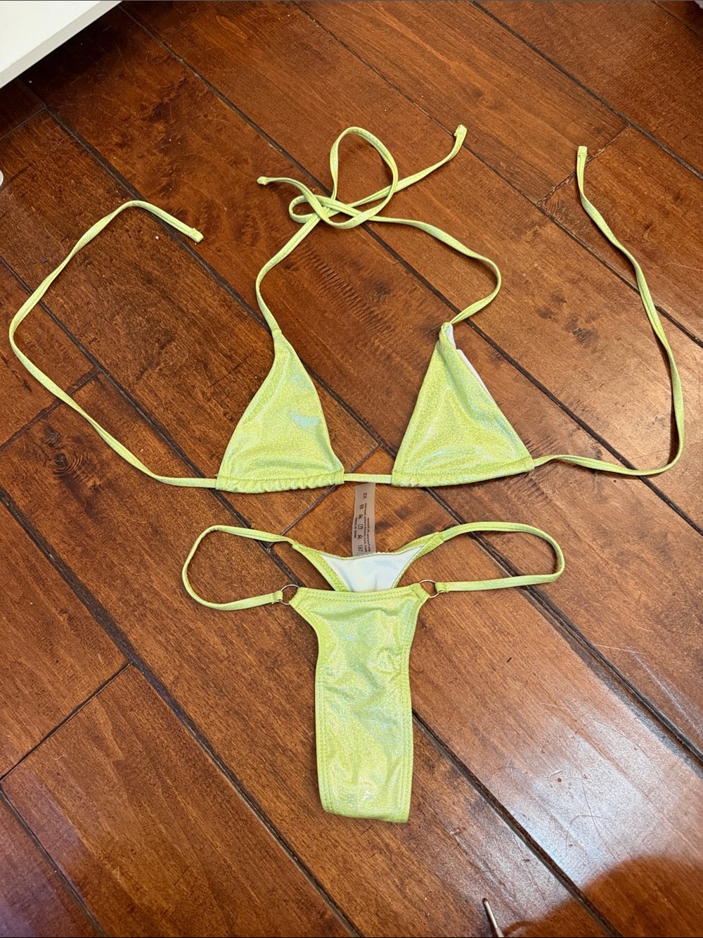 Neon Lime Shimmer Triangle Bikini Set